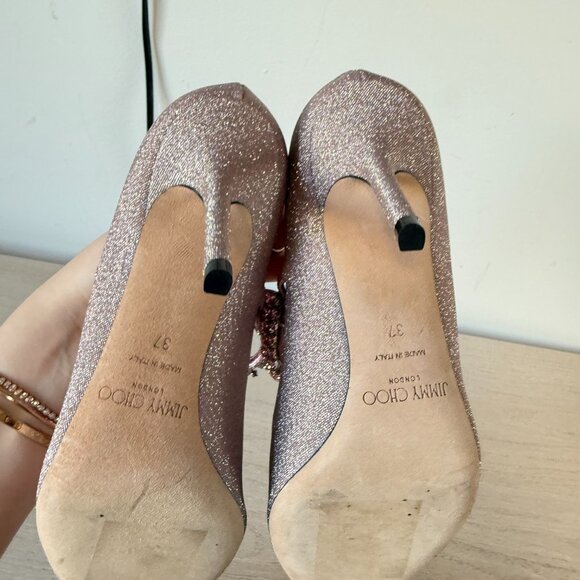 Jimmy Choo Bing 85 Pumps Sz 37 Pink Glitter Crystal Embellished Pointed Toe - Picture 13 of 14